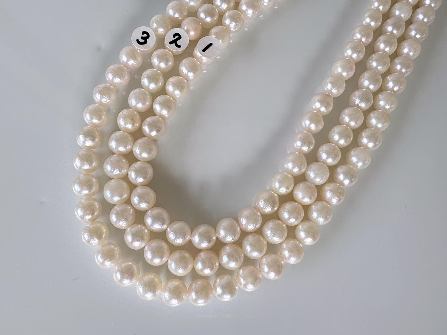 7.5-8mm Japanese White/Pink Akoya Pearl Beads, Genuine Akoya Pearl, Full Strand, 40cm , 15.7", Cultured Salt water pearl