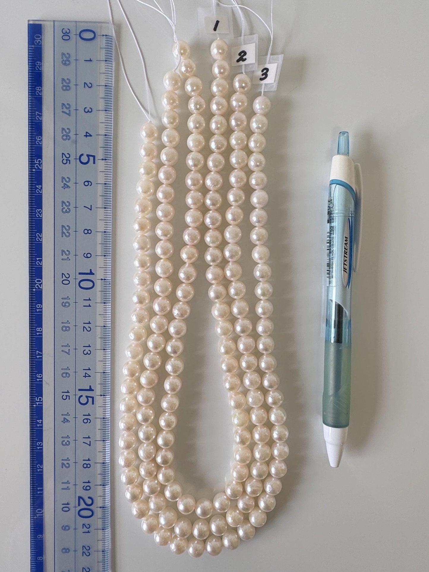 7.5-8mm Japanese White/Pink Akoya Pearl Beads, Genuine Akoya Pearl, Full Strand, 40cm , 15.7", Cultured Salt water pearl