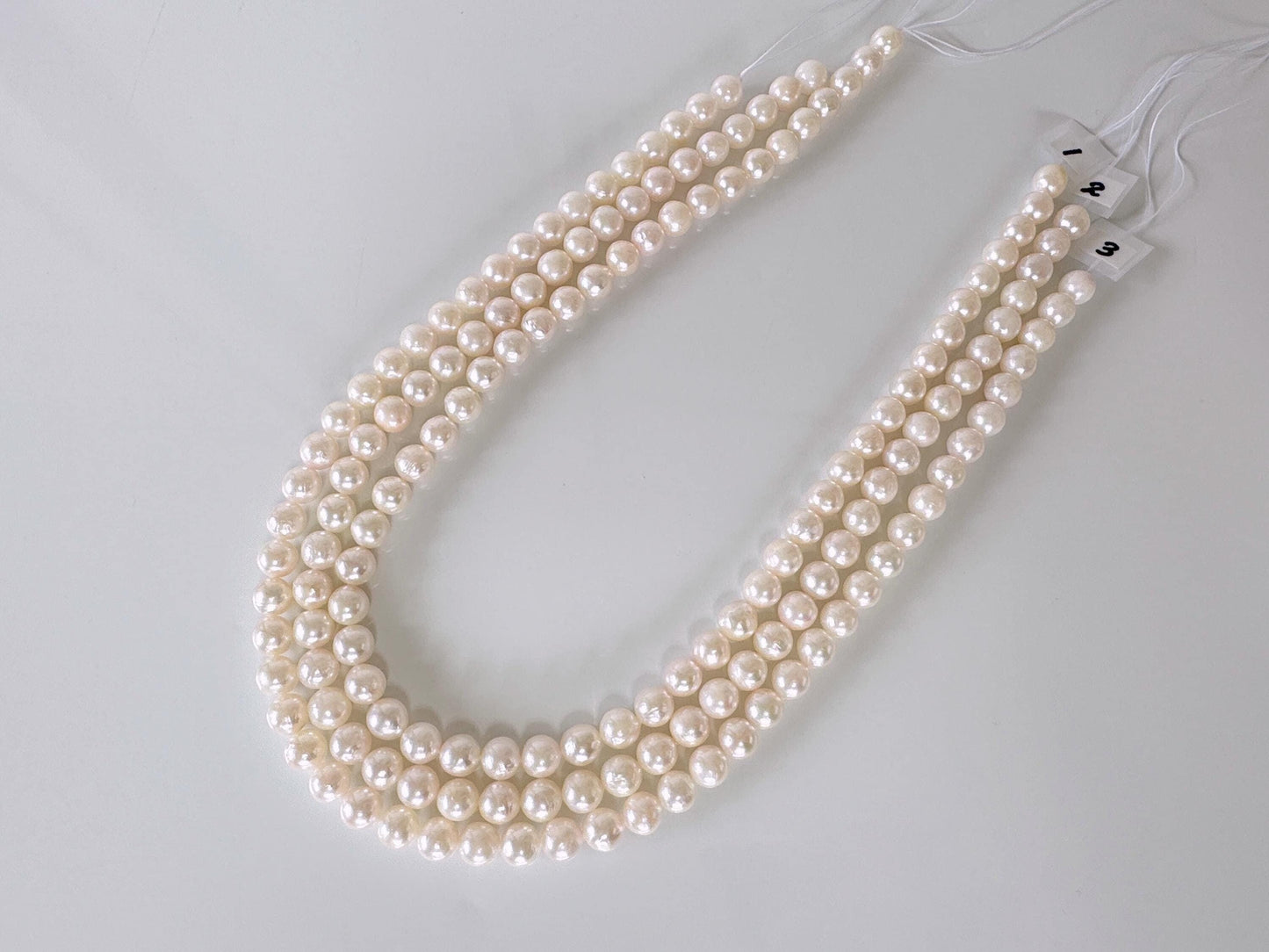 7.5-8mm Japanese White/Pink Akoya Pearl Beads, Genuine Akoya Pearl, Full Strand, 40cm , 15.7", Cultured Salt water pearl