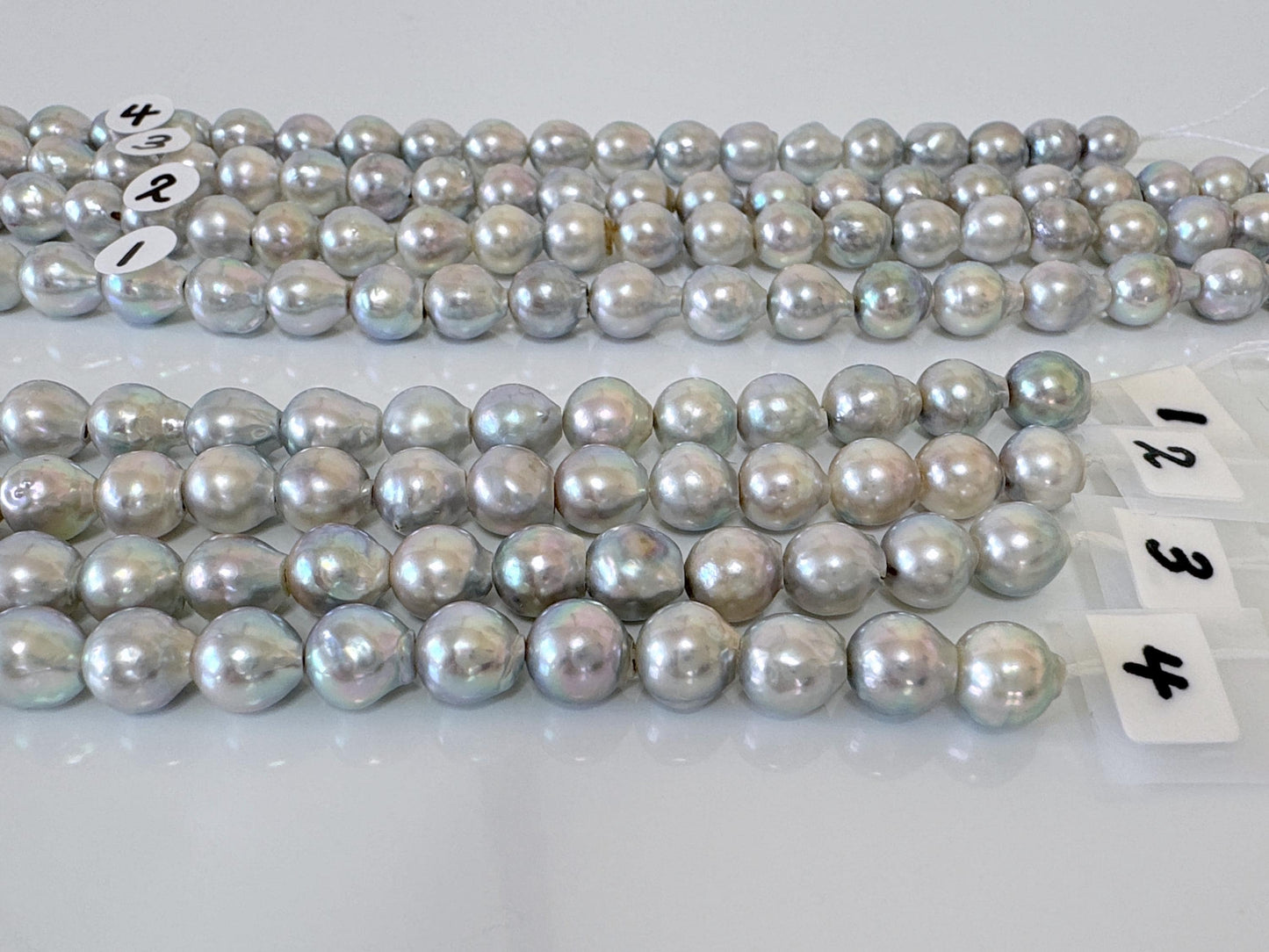 7-7.5mm Japanese Akoya Pearl Beads, Natural Blue/Silver color pearl, Genuine Akoya Pearl, Full Strand 40cm , 15.7", Salt water pearl