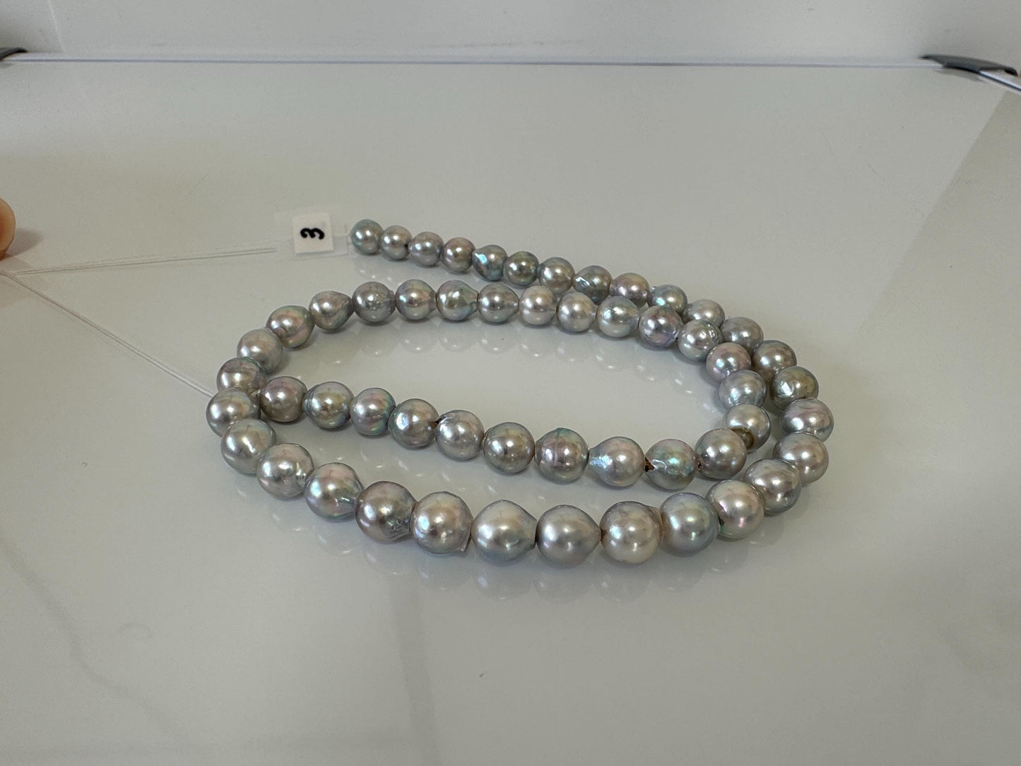 7-7.5mm Japanese Akoya Pearl Beads, Natural Blue/Silver color pearl, Genuine Akoya Pearl, Full Strand 40cm , 15.7", Salt water pearl