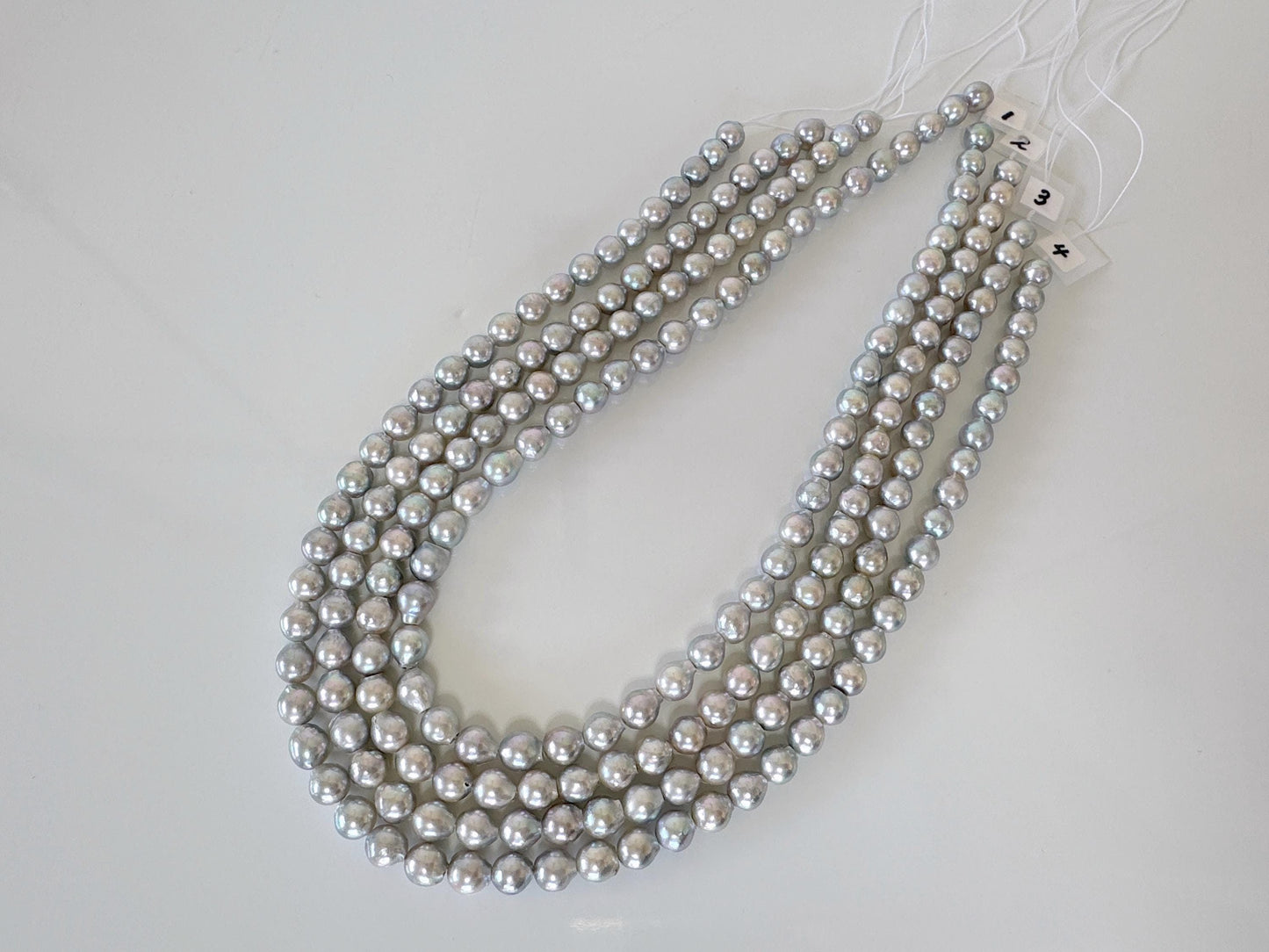 7-7.5mm Japanese Akoya Pearl Beads, Natural Blue/Silver color pearl, Genuine Akoya Pearl, Full Strand 40cm , 15.7", Salt water pearl