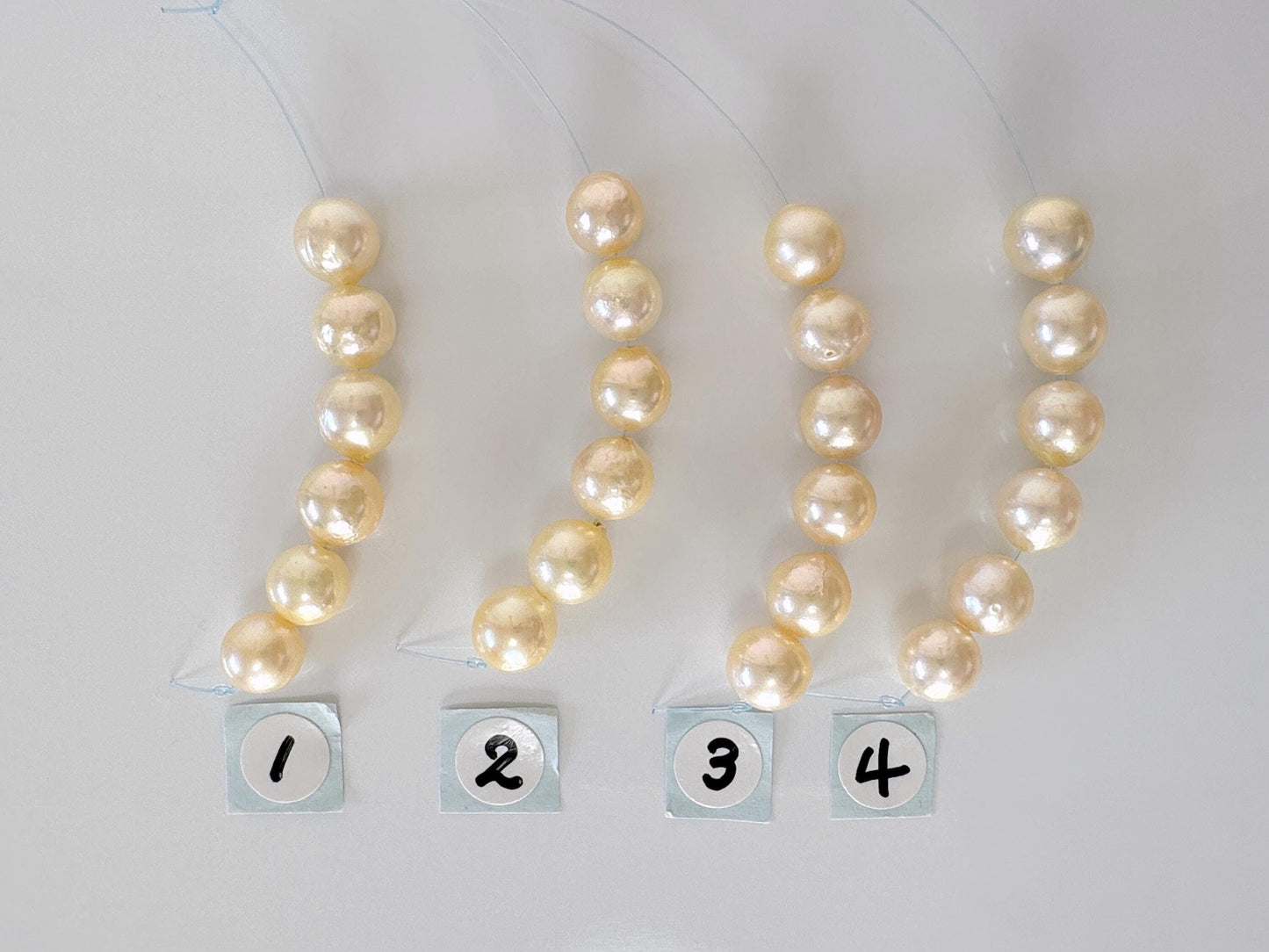 Japanese Yellow Akoya Pearl Beads, 7-7.5mm, Mini Strand, Short Strand, 6 Pieces, Genuine Akoya Pearl, Cultured in Sea Water