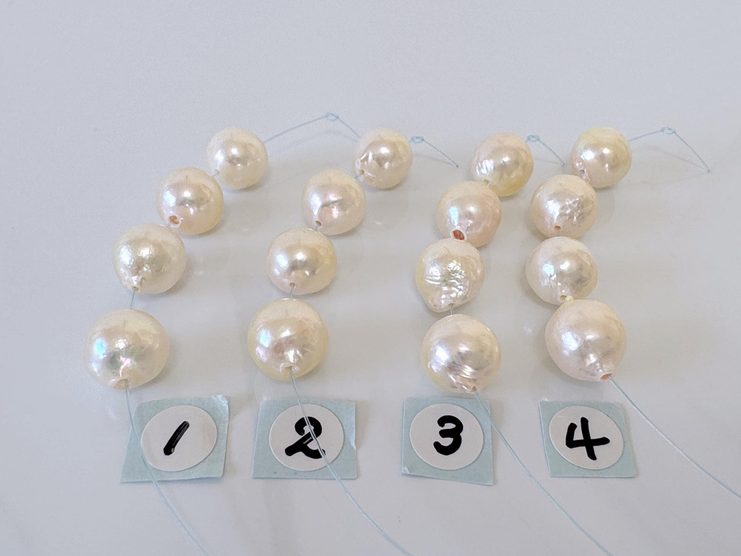 Japanese Cream White Akoya Pearl Beads, 9-9.5mm, Mini Strand, Short Strand, 4 Pieces, Genuine Akoya Pearl, Cultured in Sea Water