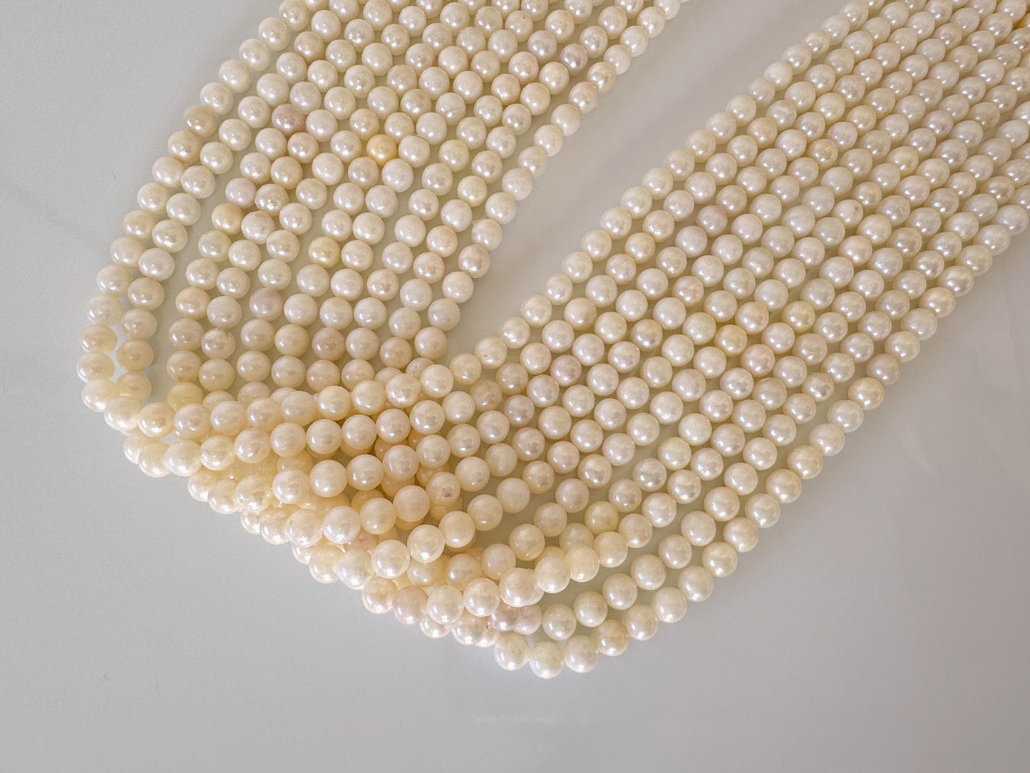 5-5.5mm Japanese White/Off-white Akoya Pearl Beads, Genuine Akoya Pearl, Full Strand, 40cm , 15.7", Cultured Salt water pearl, Value-priced