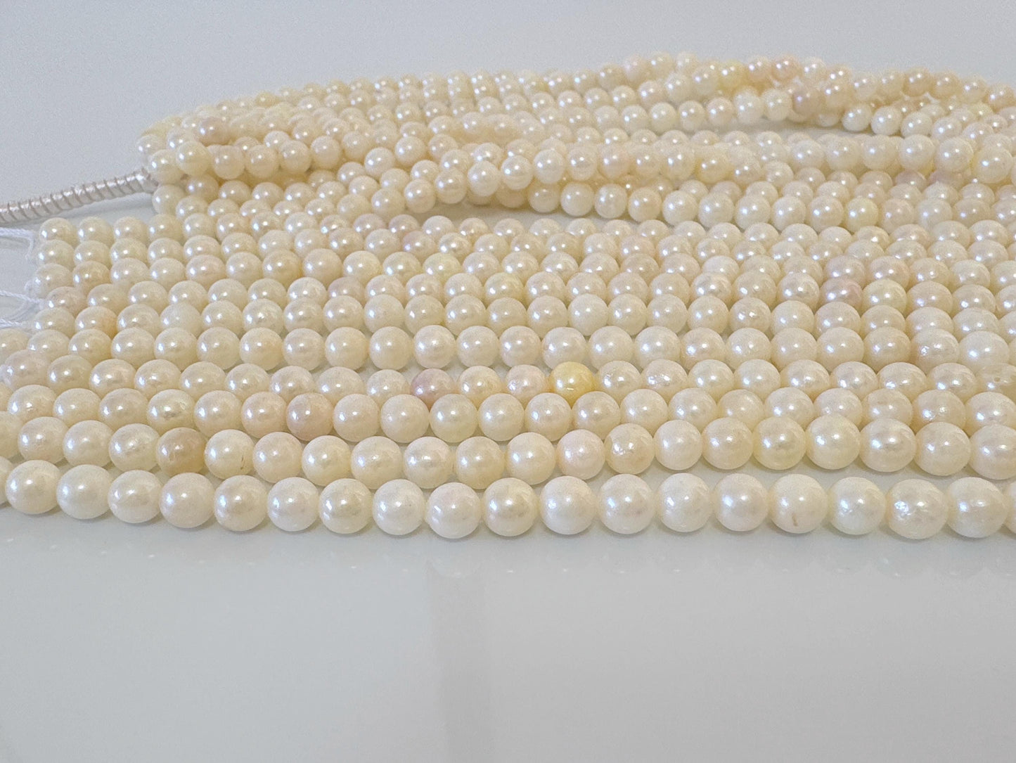 5-5.5mm Japanese White/Off-white Akoya Pearl Beads, Genuine Akoya Pearl, Full Strand, 40cm , 15.7", Cultured Salt water pearl, Value-priced