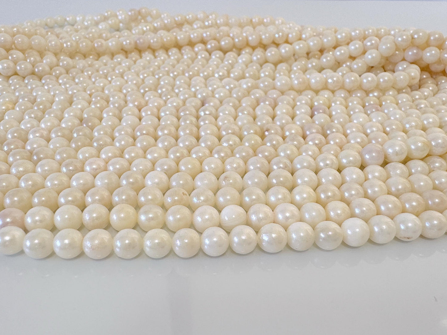 5.5-6mm Japanese White/Off-white Akoya Pearl Beads, Genuine Akoya Pearl, Full Strand, 40cm , 15.7", Cultured Salt water pearl, Value-priced