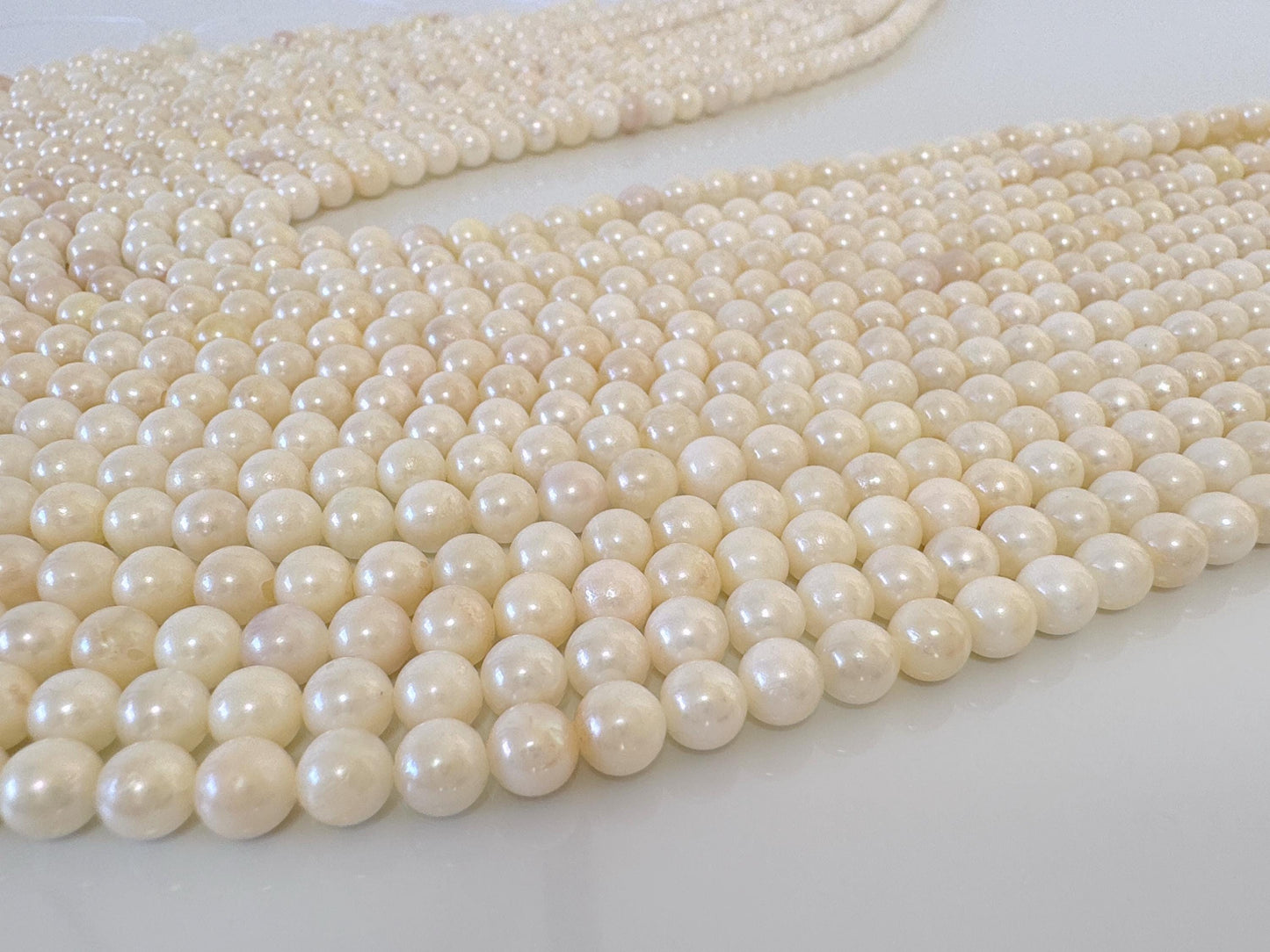 5.5-6mm Japanese White/Off-white Akoya Pearl Beads, Genuine Akoya Pearl, Full Strand, 40cm , 15.7", Cultured Salt water pearl, Value-priced