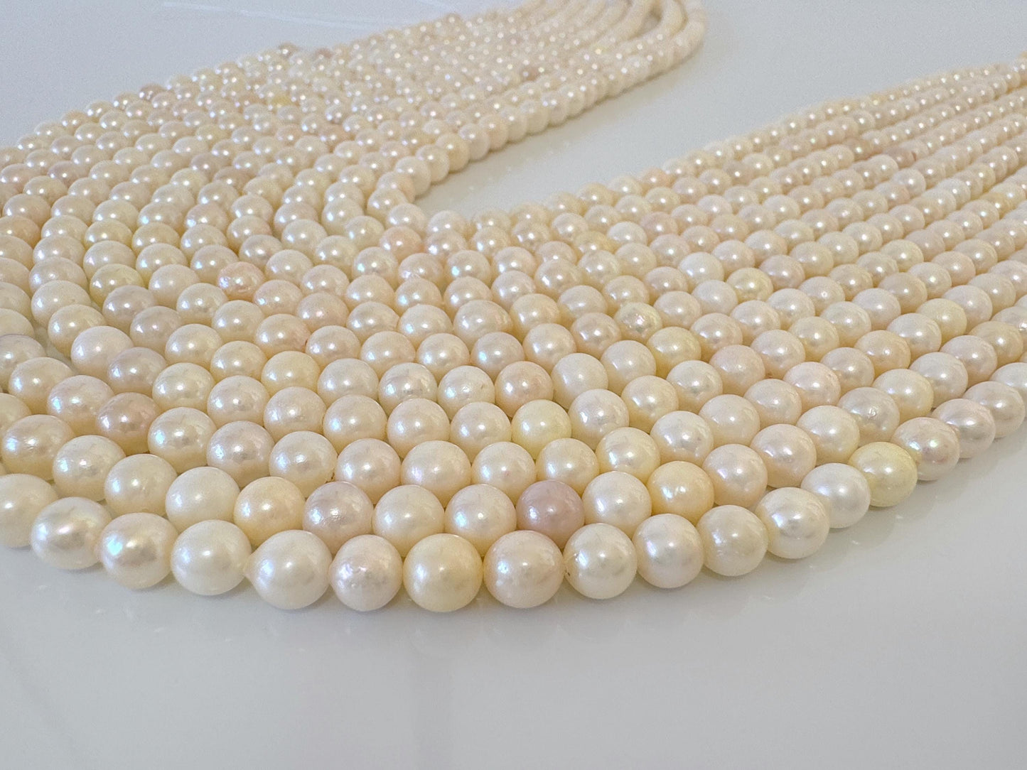 5.5-6mm Japanese White/Off-white Akoya Pearl Beads, Genuine Akoya Pearl, Full Strand, 40cm , 15.7", Cultured Salt water pearl