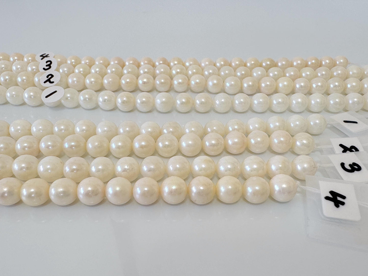 6.5-7mm Japanese White/Off-white Akoya Pearl Beads, Genuine Akoya Pearl, Full Strand, 40cm , 15.7", Cultured Salt water pearl