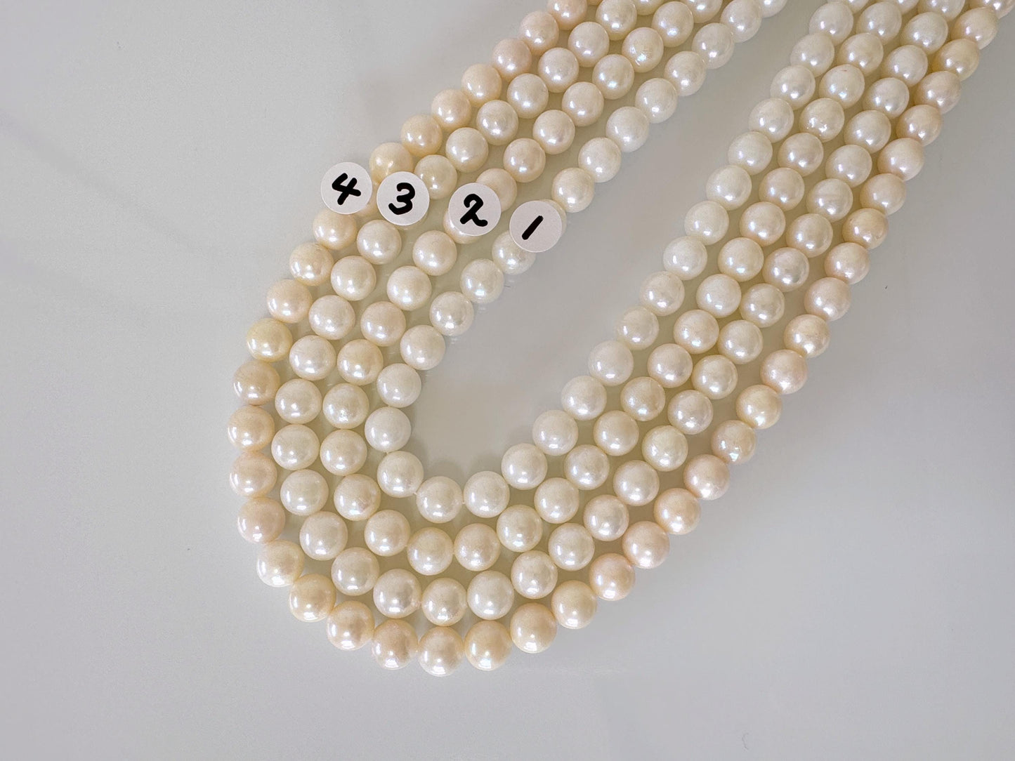 6.5-7mm Japanese White/Off-white Akoya Pearl Beads, Genuine Akoya Pearl, Full Strand, 40cm , 15.7", Cultured Salt water pearl