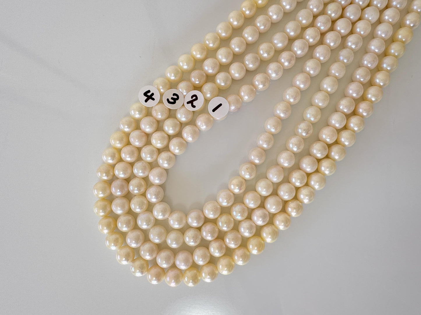 6.5-7mm Japanese White/Off-white Akoya Pearl Beads, Genuine Akoya Pearl, Full Strand, 40cm , 15.7", Cultured Salt water pearl