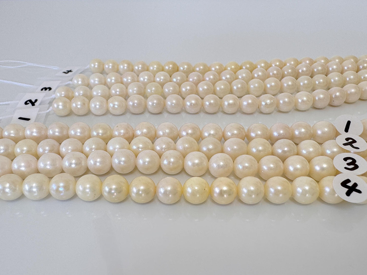 6.5-7mm Japanese White/Off-white Akoya Pearl Beads, Genuine Akoya Pearl, Full Strand, 40cm , 15.7", Cultured Salt water pearl