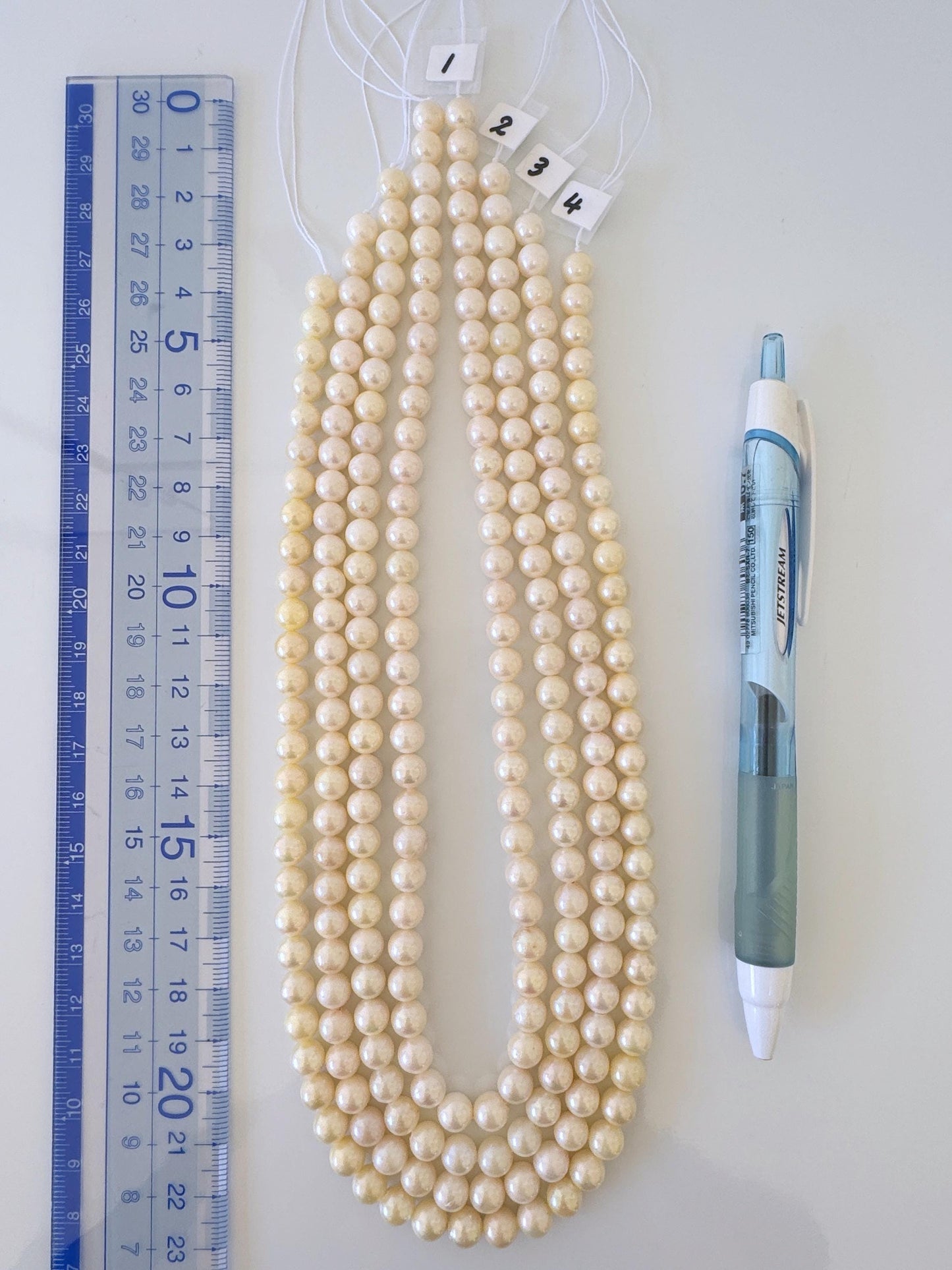 6.5-7mm Japanese White/Off-white Akoya Pearl Beads, Genuine Akoya Pearl, Full Strand, 40cm , 15.7", Cultured Salt water pearl