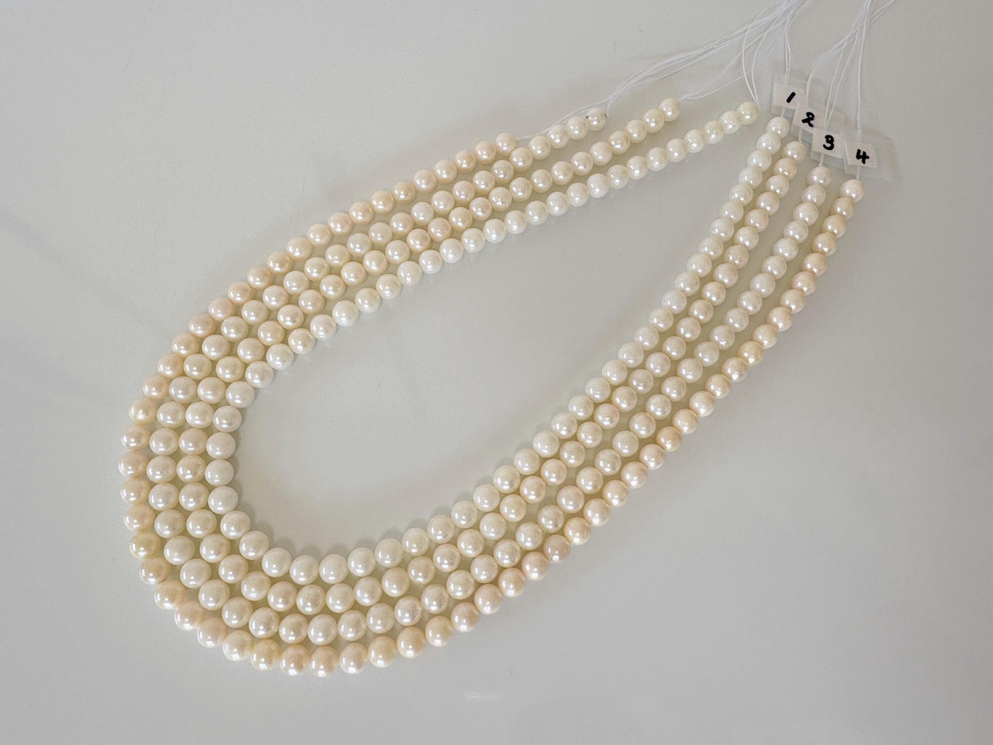 6.5-7mm Japanese White/Off-white Akoya Pearl Beads, Genuine Akoya Pearl, Full Strand, 40cm , 15.7", Cultured Salt water pearl