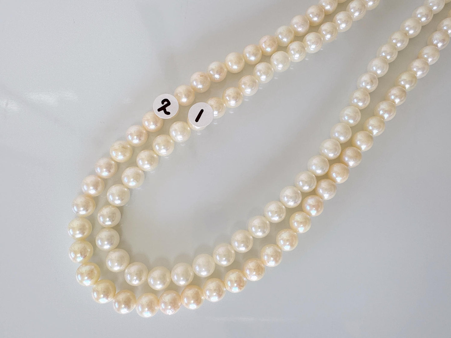 6.5-7mm Japanese White/Off-white Akoya Pearl Beads, Genuine Akoya Pearl, Full Strand, 40cm , 15.7", Cultured Salt water pearl