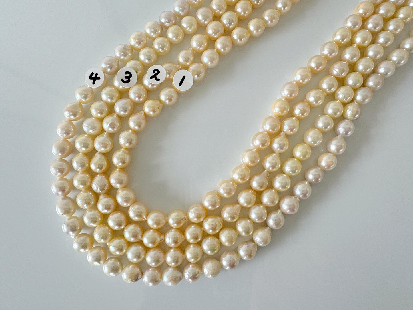 7-7.5mm Japanese Yellow Akoya Pearl Beads, Genuine Akoya Pearl, Full Strand, 40cm , 16", Cultured Salt water pearl