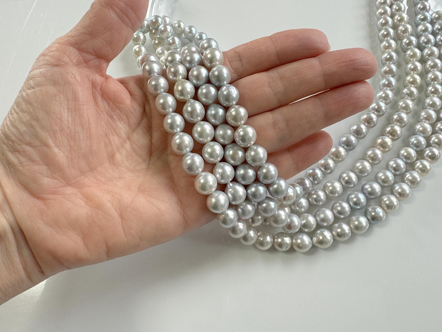 9-9.5.5mm Japanese Akoya Pearl Beads, Natural Blue/Silver color pearl, Genuine Akoya Pearl, Full Strand 40cm , 15.7", Salt water pearl