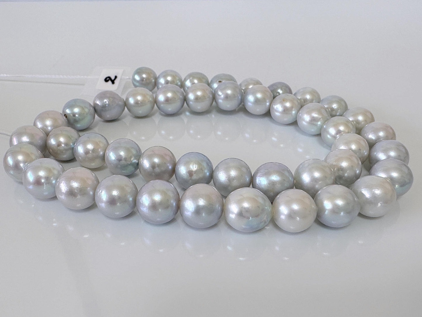 9-9.5.5mm Japanese Akoya Pearl Beads, Natural Blue/Silver color pearl, Genuine Akoya Pearl, Full Strand 40cm , 15.7", Salt water pearl