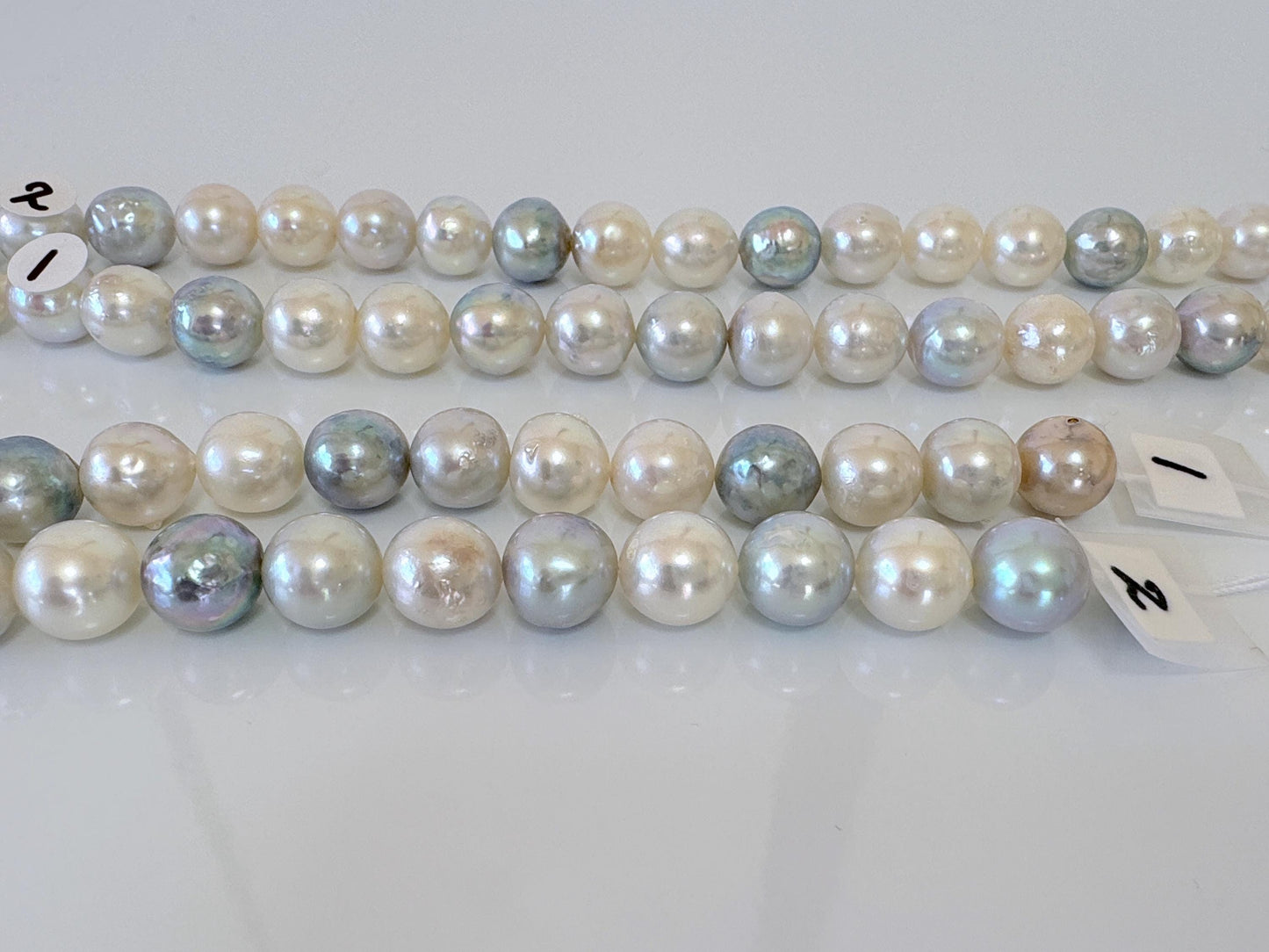 8.6-10mm Japanese Akoya Pearl Beads, Natural blue/silver/white color pearl, Genuine Salt water Akoya Pearl, Full Strand, 40cm , 15.7"