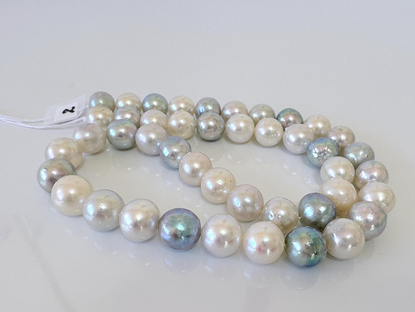 8.6-10mm Japanese Akoya Pearl Beads, Natural blue/silver/white color pearl, Genuine Salt water Akoya Pearl, Full Strand, 40cm , 15.7"