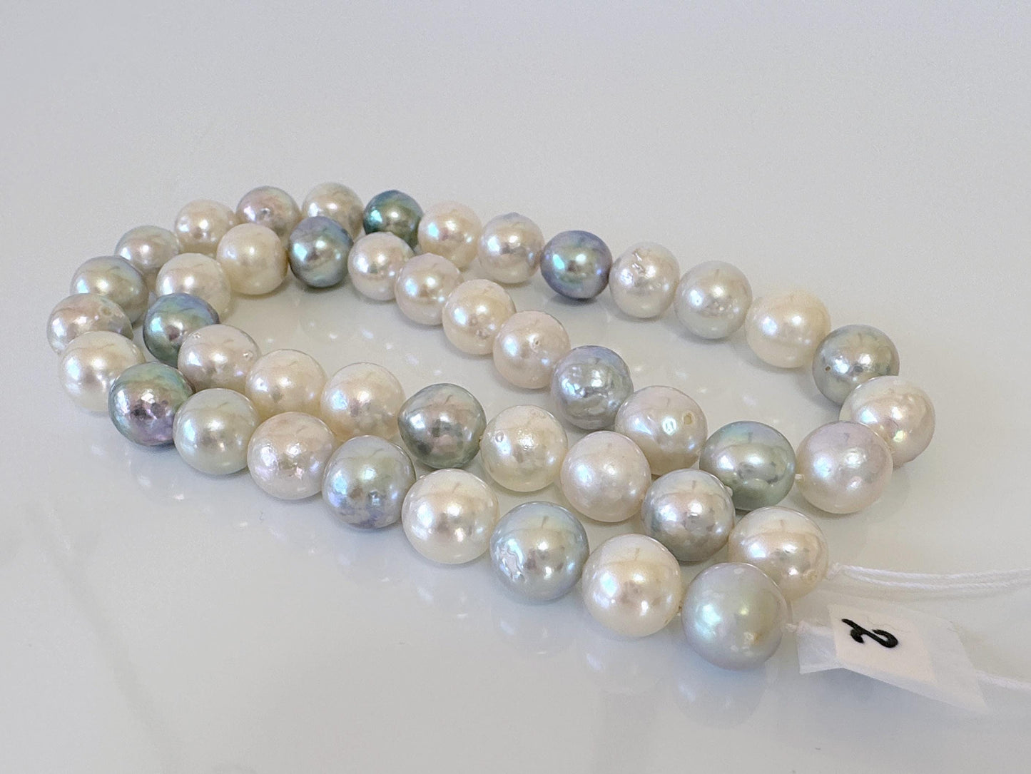 8.6-10mm Japanese Akoya Pearl Beads, Natural blue/silver/white color pearl, Genuine Salt water Akoya Pearl, Full Strand, 40cm , 15.7"