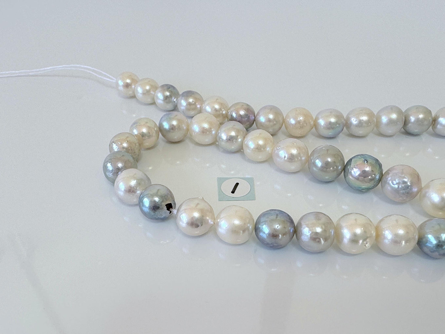 8.6-10mm Japanese Akoya Pearl Beads, Natural blue/silver/white color pearl, Genuine Salt water Akoya Pearl, Full Strand, 40cm , 15.7"