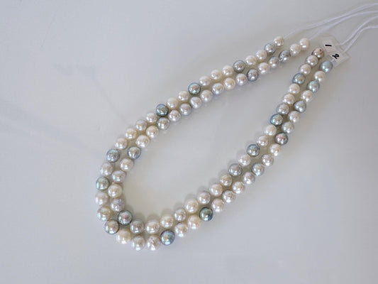 8.6-10mm Japanese Akoya Pearl Beads, Natural blue/silver/white color pearl, Genuine Salt water Akoya Pearl, Full Strand, 40cm , 15.7"