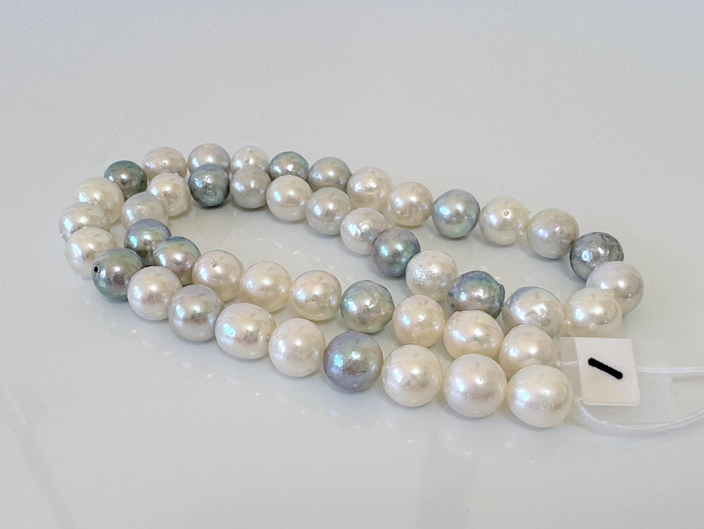 8.3-9mm Japanese Akoya Pearl Beads, Natural blue/silver/white color pearl, Genuine Salt water Akoya Pearl, Full Strand, 40cm , 15.7"