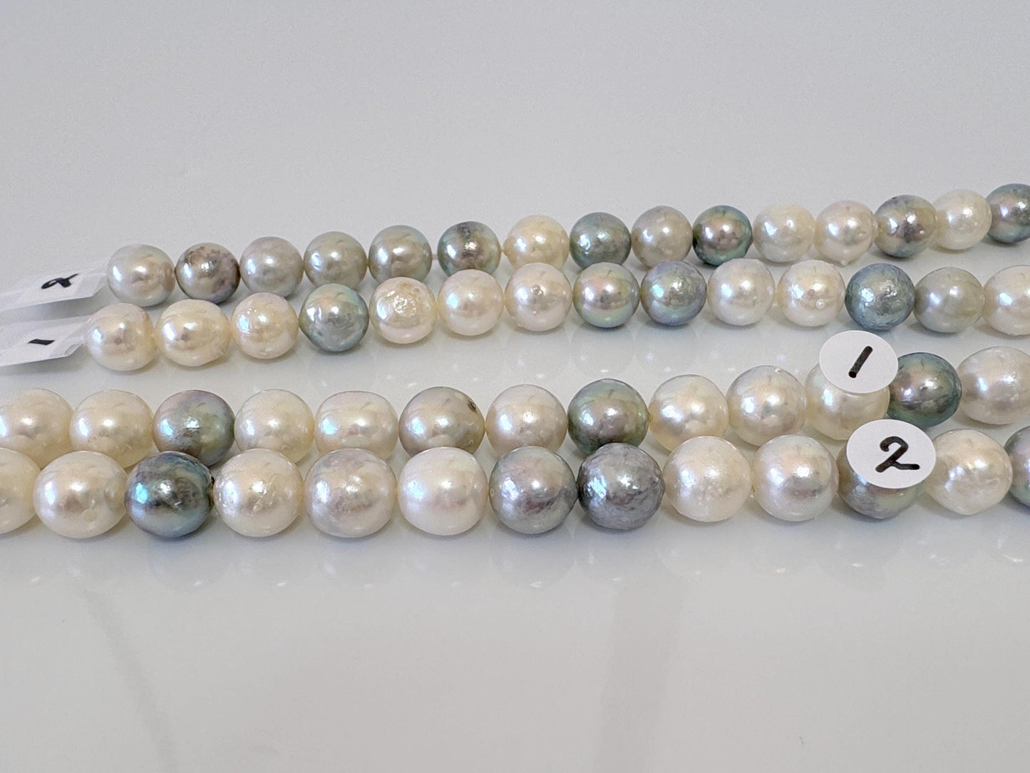 8.3-9mm Japanese Akoya Pearl Beads, Natural blue/silver/white color pearl, Genuine Salt water Akoya Pearl, Full Strand, 40cm , 15.7"