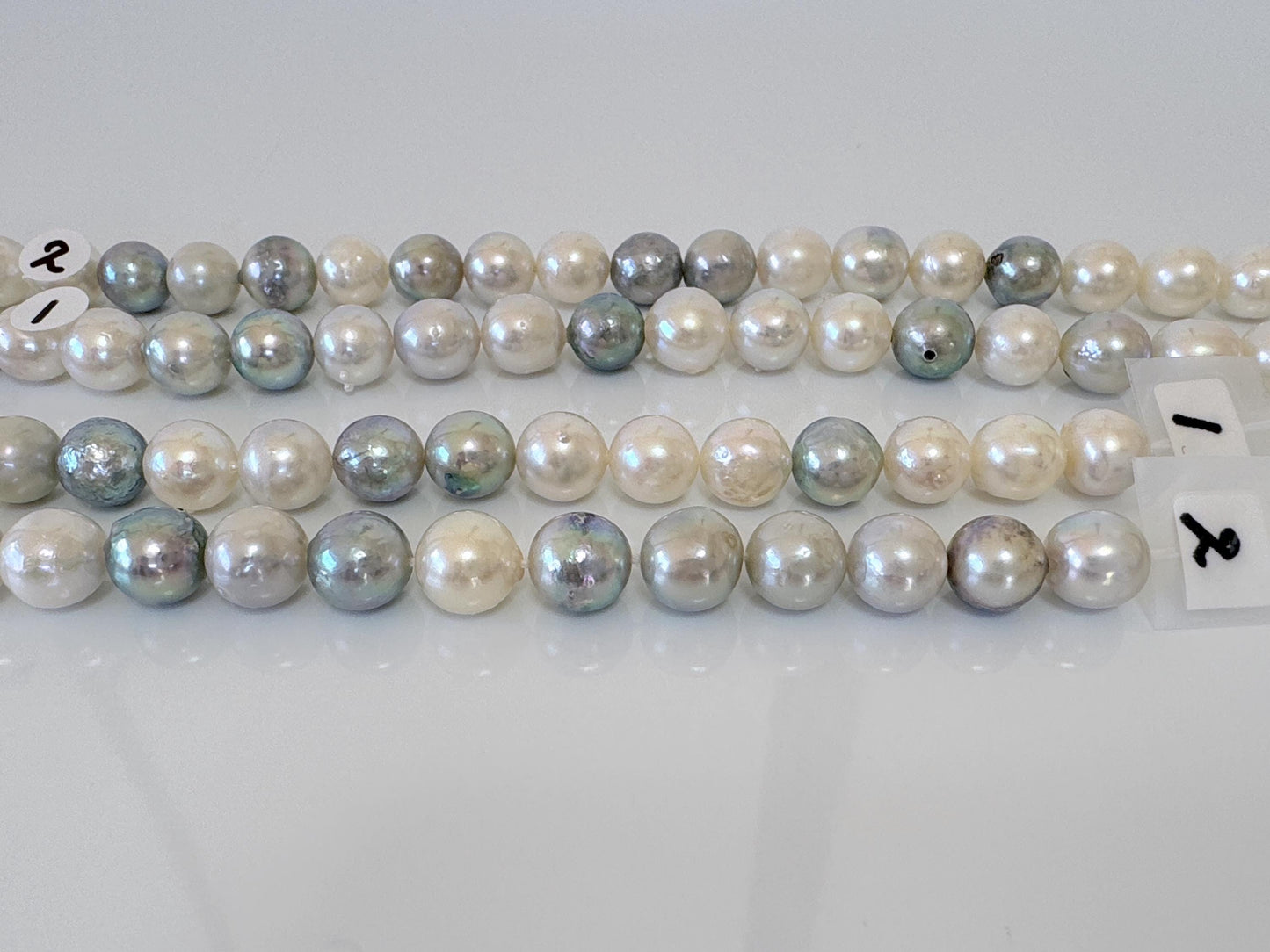 8.3-9mm Japanese Akoya Pearl Beads, Natural blue/silver/white color pearl, Genuine Salt water Akoya Pearl, Full Strand, 40cm , 15.7"