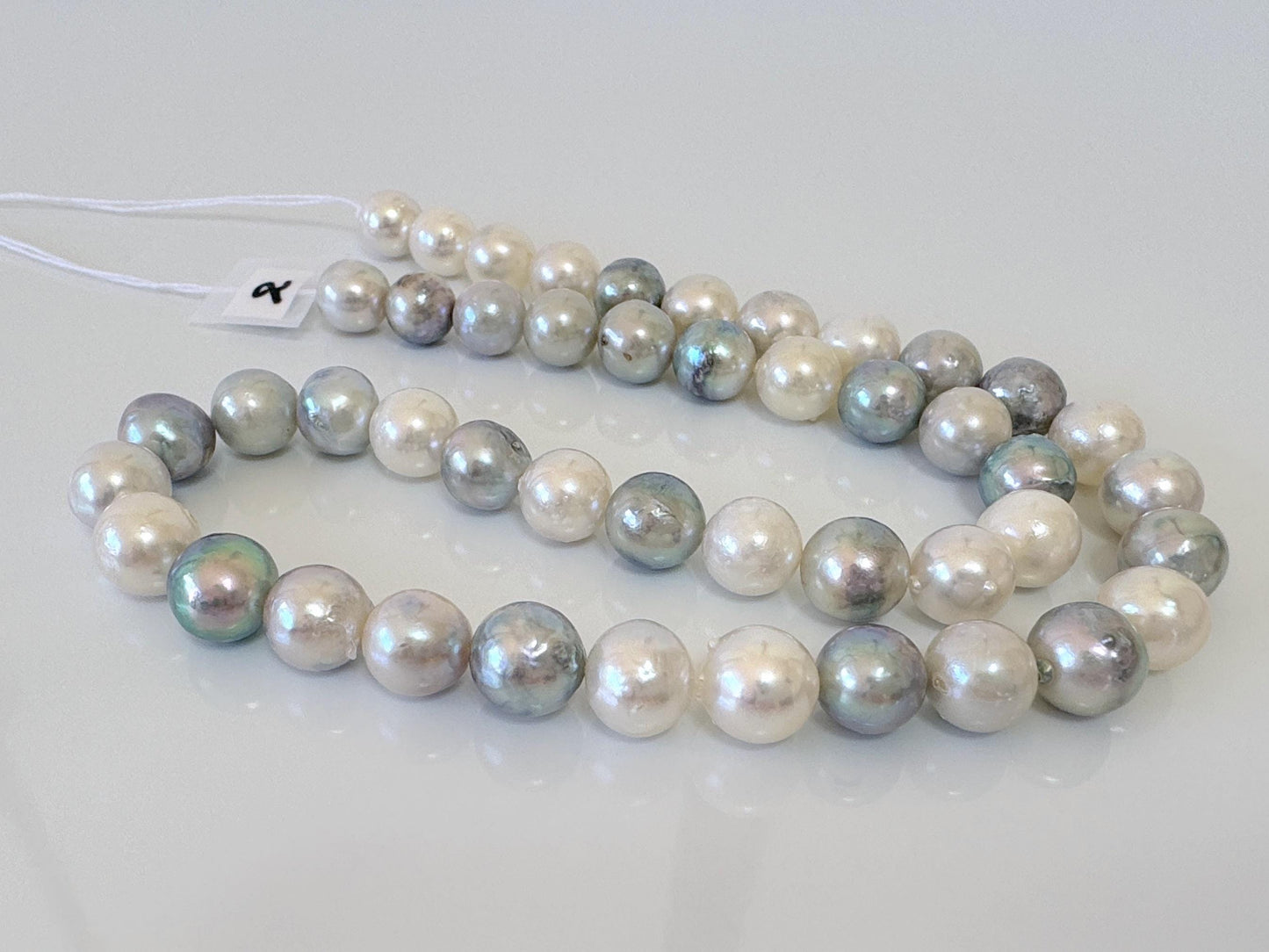 8.3-9mm Japanese Akoya Pearl Beads, Natural blue/silver/white color pearl, Genuine Salt water Akoya Pearl, Full Strand, 40cm , 15.7"