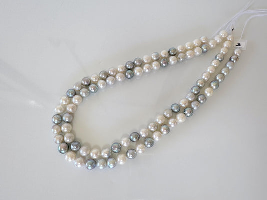 8.3-9mm Japanese Akoya Pearl Beads, Natural blue/silver/white color pearl, Genuine Salt water Akoya Pearl, Full Strand, 40cm , 15.7"