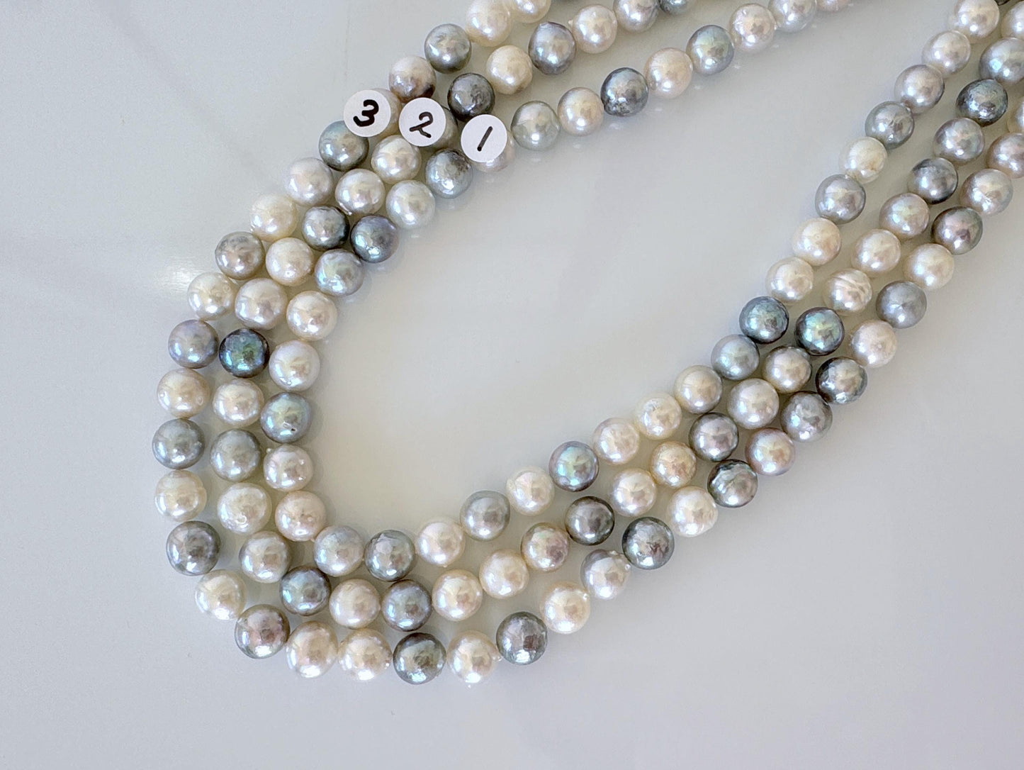 8-8.3mm Japanese Akoya Pearl Beads, Natural blue/silver/white color pearl, Genuine Salt water Akoya Pearl, Full Strand, 40cm , 15.7"