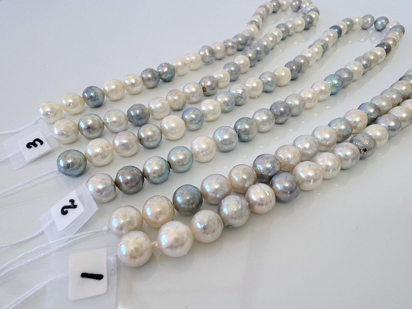 8-8.3mm Japanese Akoya Pearl Beads, Natural blue/silver/white color pearl, Genuine Salt water Akoya Pearl, Full Strand, 40cm , 15.7"