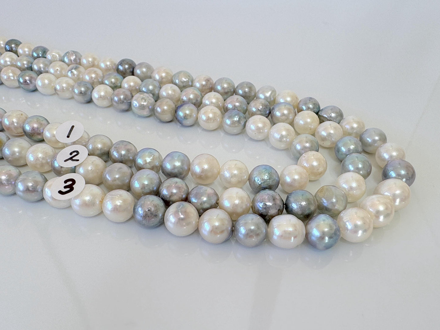 7.2-8mm Japanese Akoya Pearl Beads, Natural blue/silver/white color pearl, Genuine Salt water Akoya Pearl, Full Strand, 40cm , 15.7"