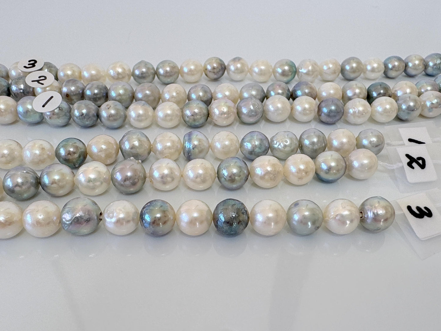 7.2-8mm Japanese Akoya Pearl Beads, Natural blue/silver/white color pearl, Genuine Salt water Akoya Pearl, Full Strand, 40cm , 15.7"