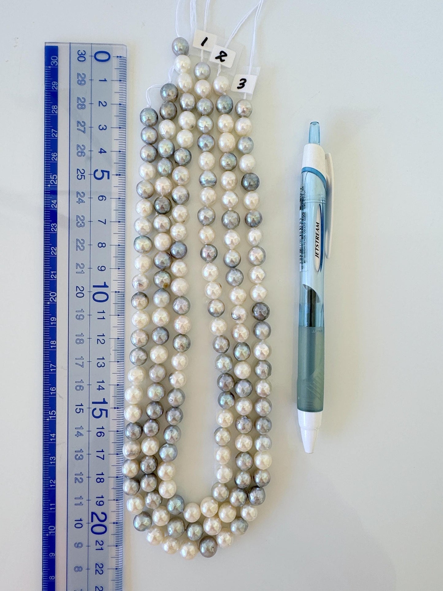 7.2-8mm Japanese Akoya Pearl Beads, Natural blue/silver/white color pearl, Genuine Salt water Akoya Pearl, Full Strand, 40cm , 15.7"