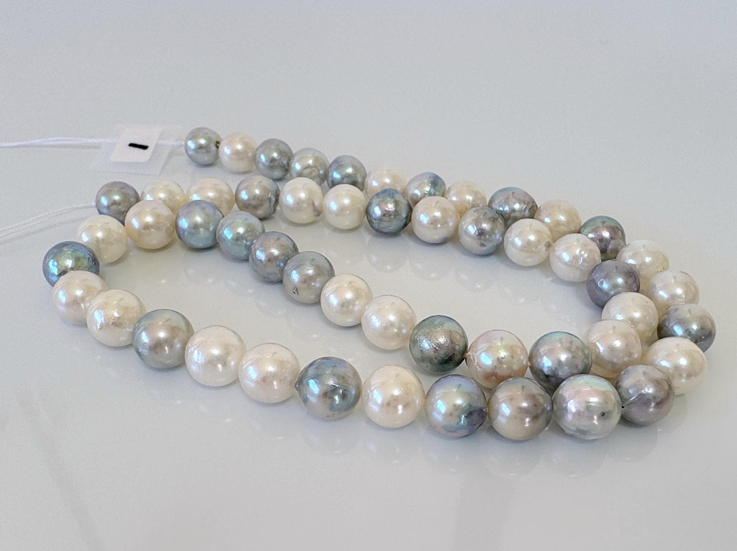 7.2-8mm Japanese Akoya Pearl Beads, Natural blue/silver/white color pearl, Genuine Salt water Akoya Pearl, Full Strand, 40cm , 15.7"