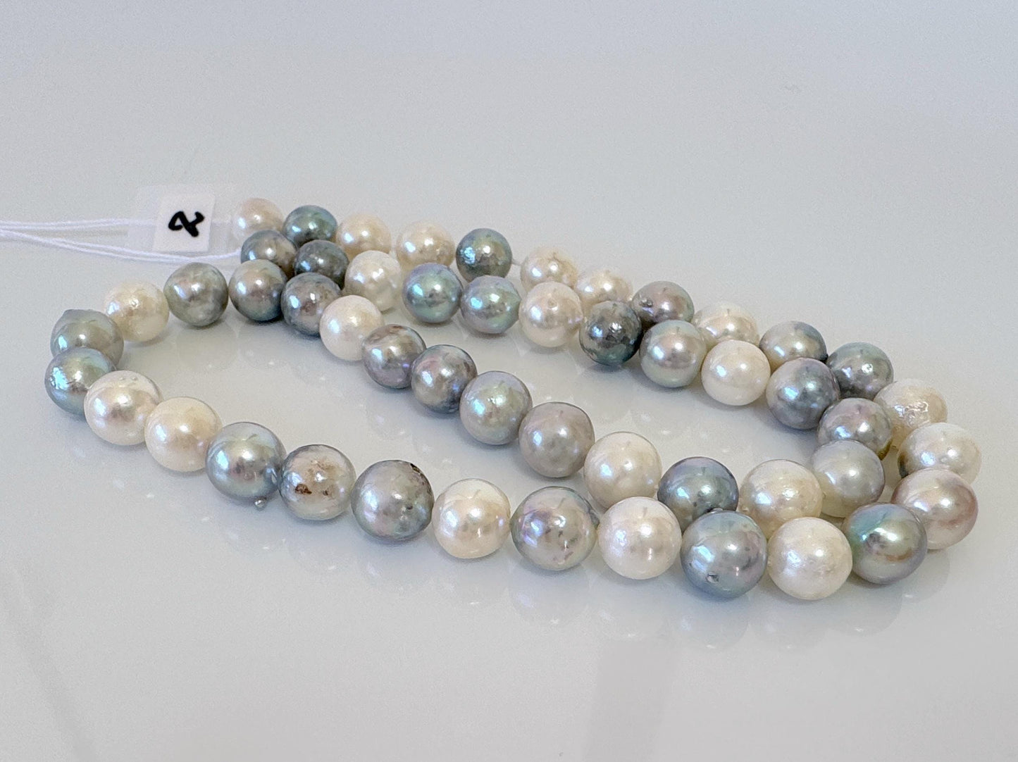 7.2-8mm Japanese Akoya Pearl Beads, Natural blue/silver/white color pearl, Genuine Salt water Akoya Pearl, Full Strand, 40cm , 15.7"