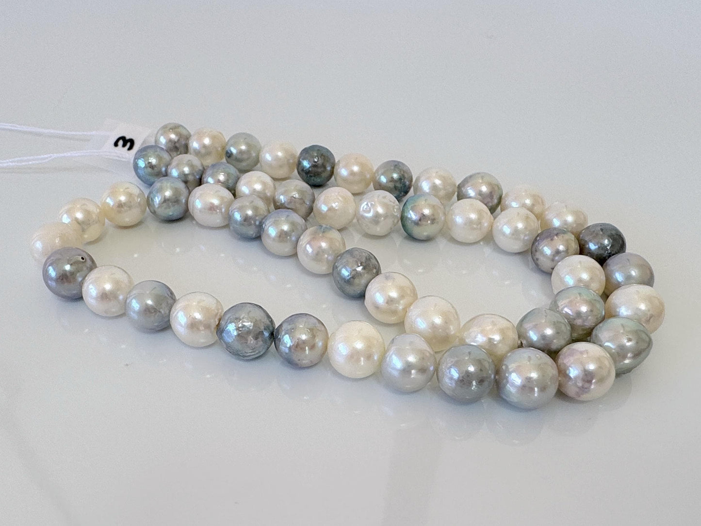 7.2-8mm Japanese Akoya Pearl Beads, Natural blue/silver/white color pearl, Genuine Salt water Akoya Pearl, Full Strand, 40cm , 15.7"