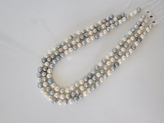 7.2-8mm Japanese Akoya Pearl Beads, Natural blue/silver/white color pearl, Genuine Salt water Akoya Pearl, Full Strand, 40cm , 15.7"