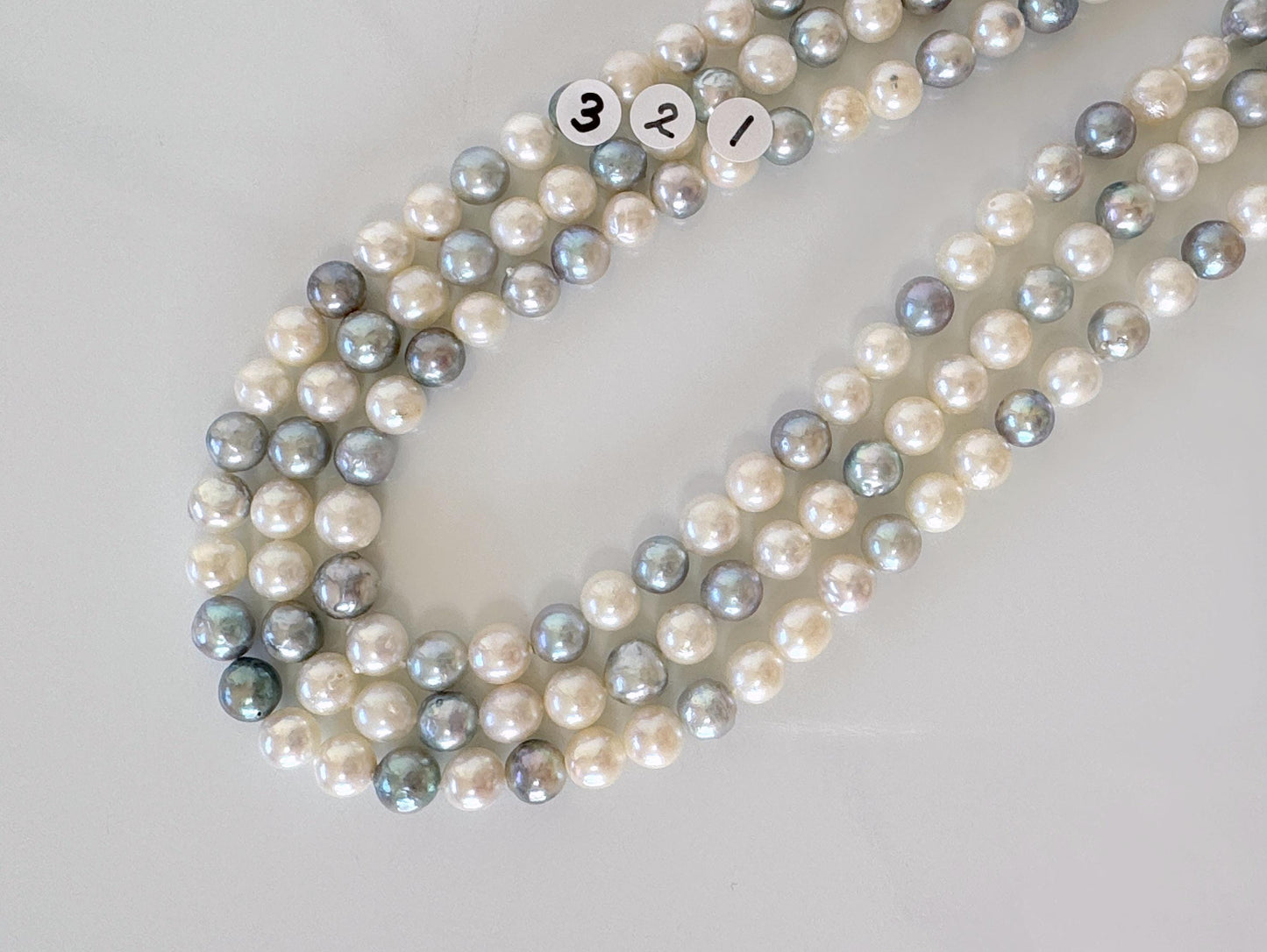 7-7.5mm Japanese Akoya Pearl Beads, Natural blue/silver/white color pearl, Genuine Salt water Akoya Pearl, Full Strand, 40cm , 15.7"