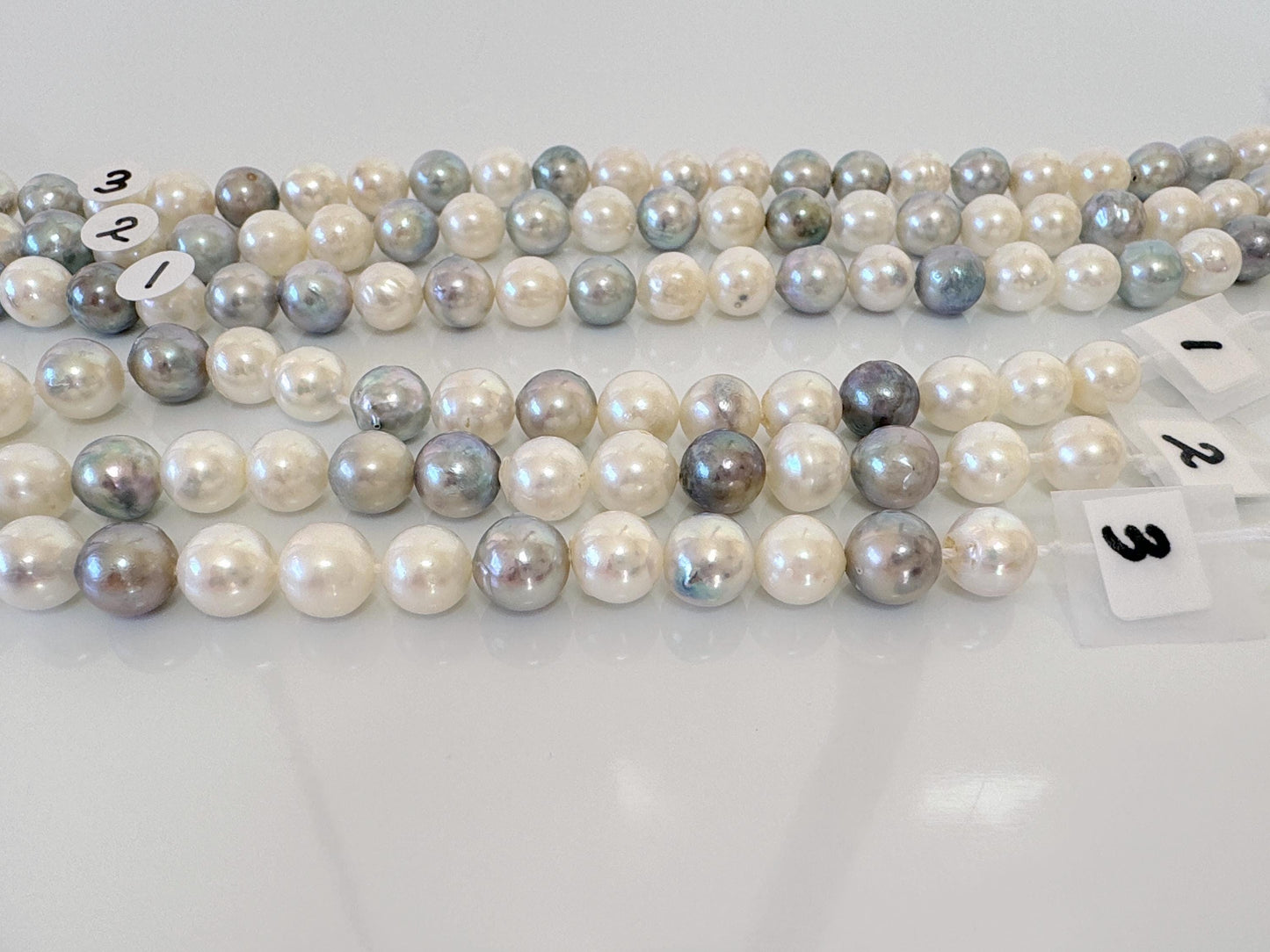 7-7.5mm Japanese Akoya Pearl Beads, Natural blue/silver/white color pearl, Genuine Salt water Akoya Pearl, Full Strand, 40cm , 15.7"