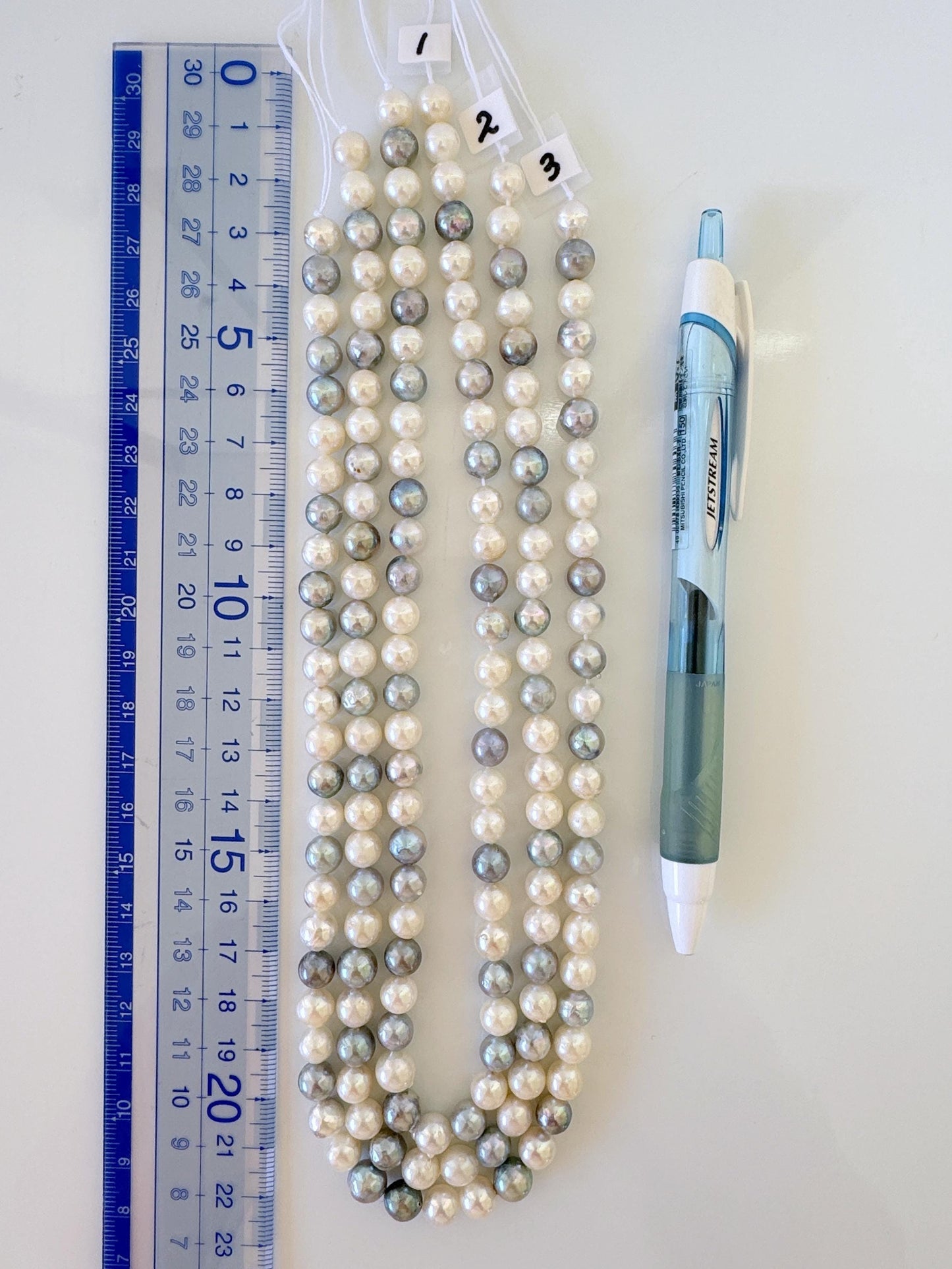 7-7.5mm Japanese Akoya Pearl Beads, Natural blue/silver/white color pearl, Genuine Salt water Akoya Pearl, Full Strand, 40cm , 15.7"