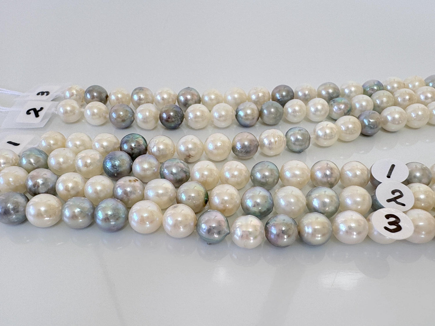 7-7.5mm Japanese Akoya Pearl Beads, Natural blue/silver/white color pearl, Genuine Salt water Akoya Pearl, Full Strand, 40cm , 15.7"