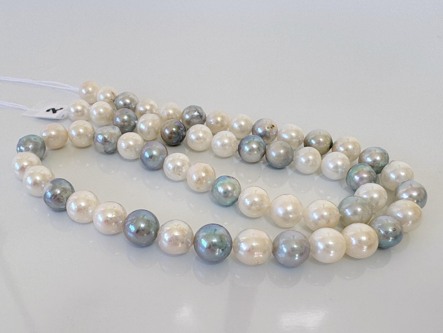 7-7.5mm Japanese Akoya Pearl Beads, Natural blue/silver/white color pearl, Genuine Salt water Akoya Pearl, Full Strand, 40cm , 15.7"