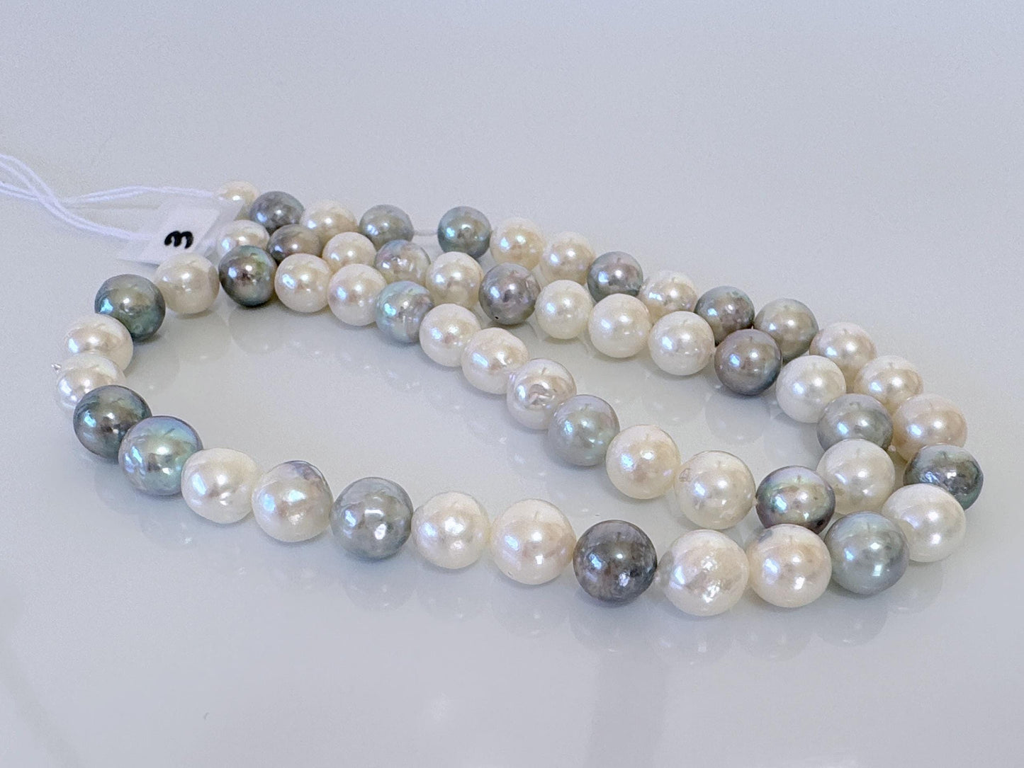 7-7.5mm Japanese Akoya Pearl Beads, Natural blue/silver/white color pearl, Genuine Salt water Akoya Pearl, Full Strand, 40cm , 15.7"