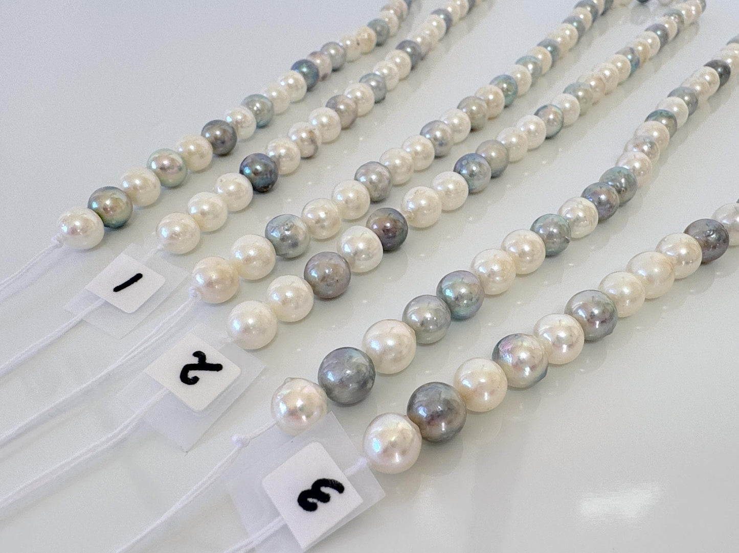 7-7.5mm Japanese Akoya Pearl Beads, Natural blue/silver/white color pearl, Genuine Salt water Akoya Pearl, Full Strand, 40cm , 15.7"