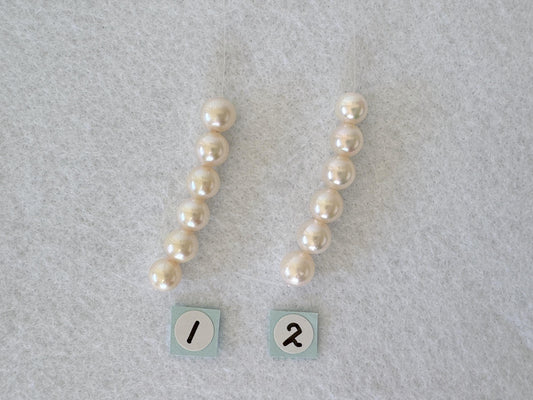 Japanese White/Pink Akoya Pearl Beads, 6.5-7mm, Mini Strand, Short Strand, 6 Pieces, Genuine Akoya Pearl, Cultured in Sea Water